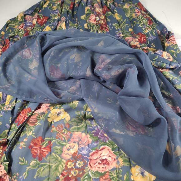 Marisa Christina Blue Green Pink Floral Pleated Vintage Maxi Skirt Large - Picture 4 of 4